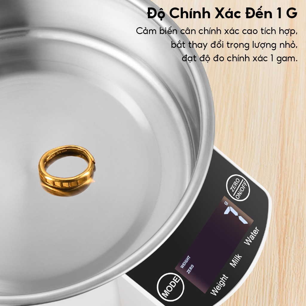 Cân điện tử pha cà phê 5kg Độ Chính Xác 1g cân thực phẩm bề mặt cân bằng thép không gỉ dễ vệ sinh