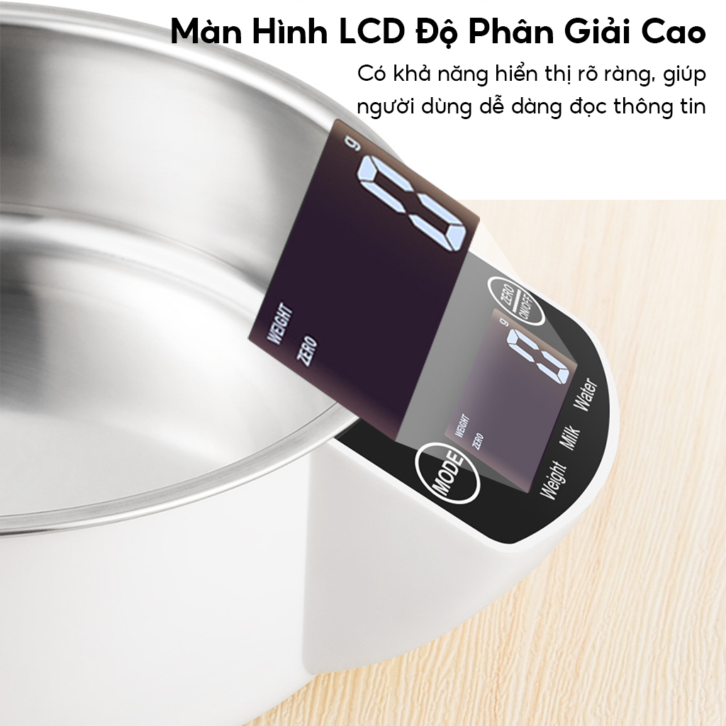 Cân điện tử pha cà phê 5kg Độ Chính Xác 1g cân thực phẩm bề mặt cân bằng thép không gỉ dễ vệ sinh