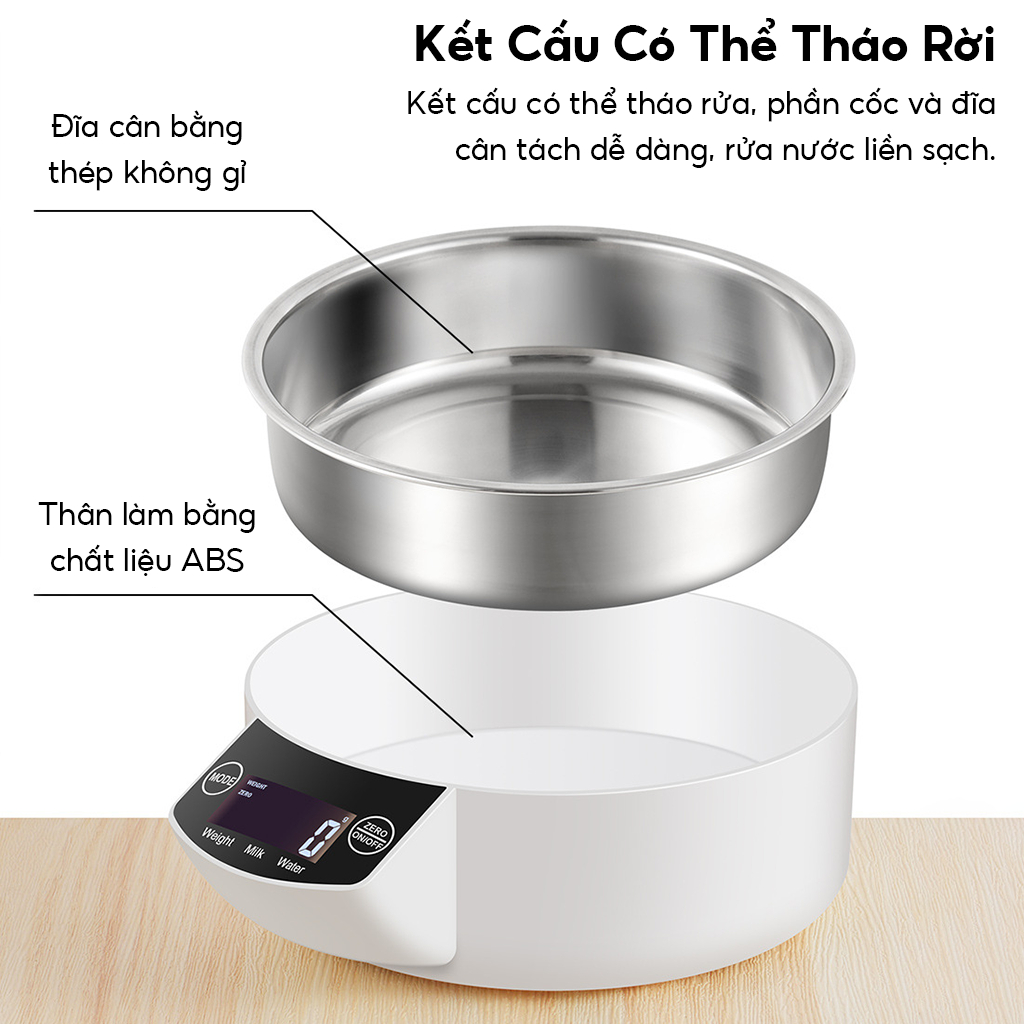 Cân điện tử pha cà phê 5kg Độ Chính Xác 1g cân thực phẩm bề mặt cân bằng thép không gỉ dễ vệ sinh