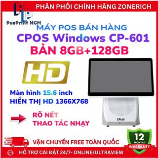 [WINDOW- 8GB+128GB] Máy POS bán hàng WINDOW CPOS 601 8GB+128GB, màn 15.6 inch, thế hệ GEN3, BH chính hãng 12 tháng,