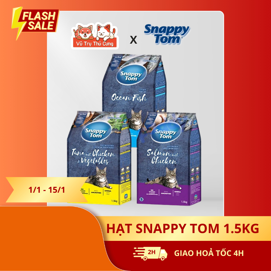 Hạt Snappy Tom topping Cá cơm dành cho Mèo 1.5Kg