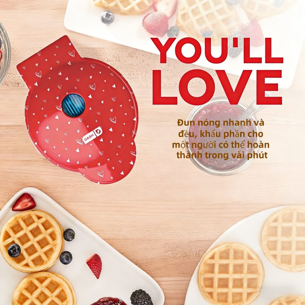 Aimi Phiên bản giới hạn Vỏ trái tim Tết máy làm bánh waffle mini máy làm bánh Máy nướng bánh