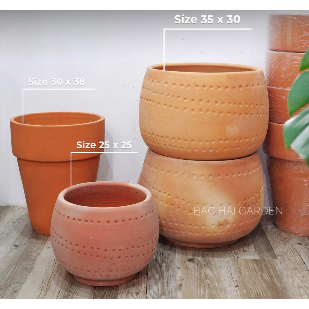 Chậu nồi size lớn bộ 2 đất nung Vintage D25H25 & D35H30- Chậu đẹp giá rẻ tại HCM