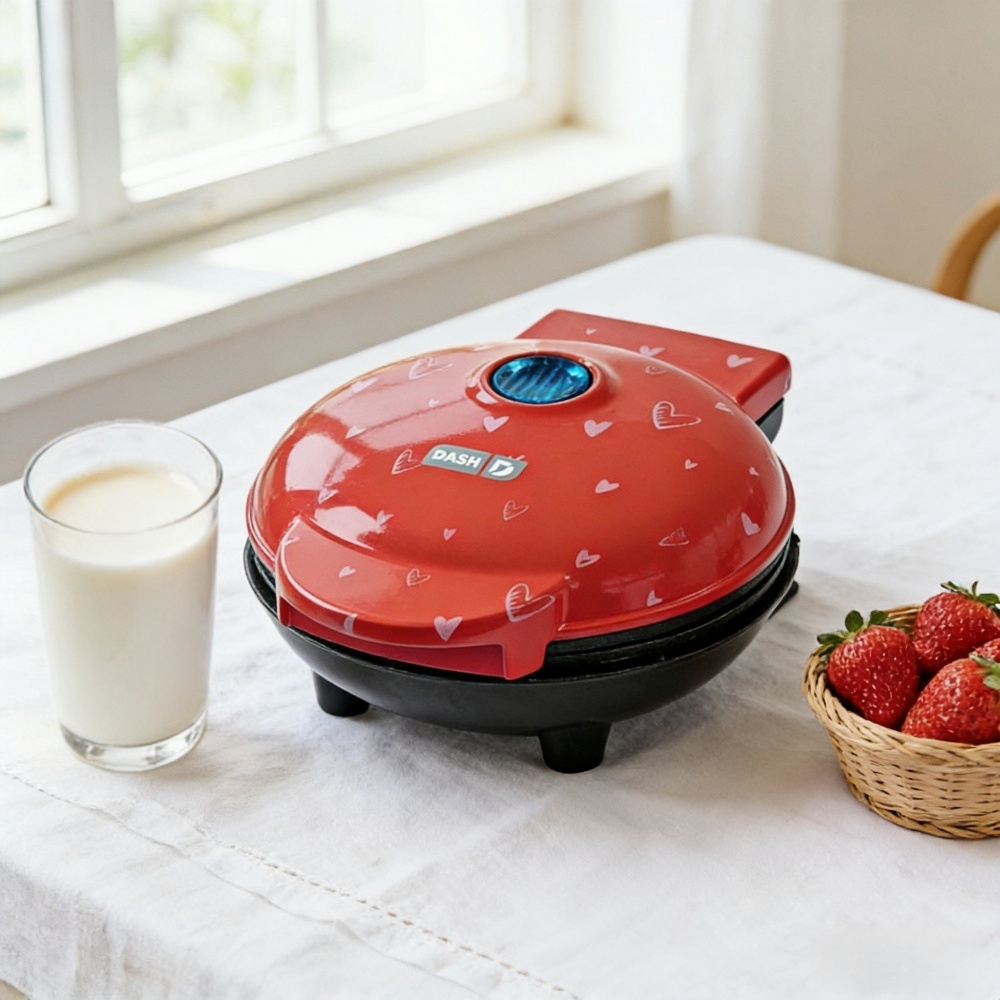 Aimi Phiên bản giới hạn Vỏ trái tim Tết máy làm bánh waffle mini máy làm bánh Máy nướng bánh