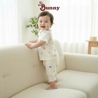 (3-24M) Bộ quần lửng bé gái in họa tiết Bunnybaby chất thun cotton borip