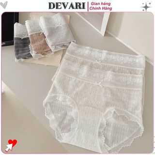 Quần lót nữ su lụa mềm mại viền ren chấm bi xinh xắn sang trọng đáy lót lưới thoáng khí DEVARI L5904