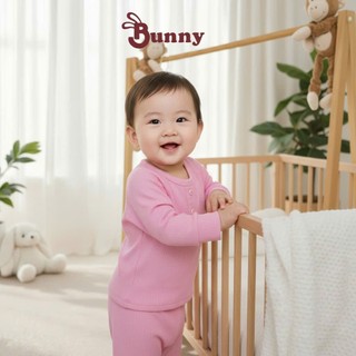 Bộ quần áo dài tay cổ trụ bé gái cao cấp Bunnybaby chất tăm Hàn mềm mịn size 3-24 tháng