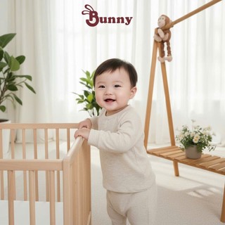 Bộ quần áo dài tay cổ trụ bé trai cao cấp Bunnybaby chất tăm Hàn mềm mịn size 3-24 tháng
