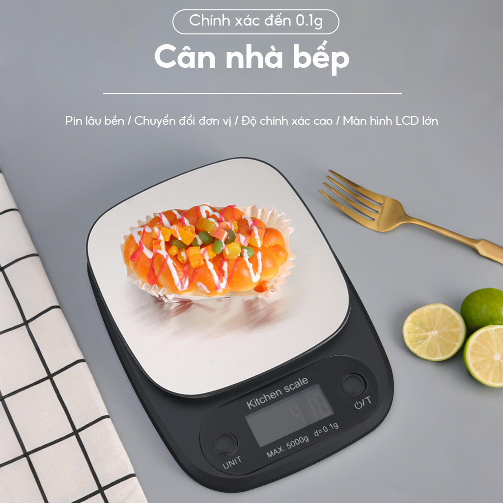 Cân Tiểu Ly Điện Tử Nhà Bếp Mini Định Lượng 0,1g-5kg, 1g - 10kg Độ Chính Xác Cao Kèm 2 Viên Pin AAA