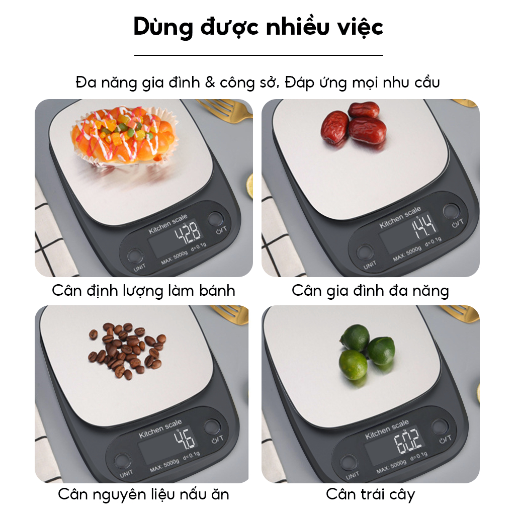 Cân Tiểu Ly Điện Tử Nhà Bếp Mini Định Lượng 0,1g-5kg, 1g - 10kg Độ Chính Xác Cao Kèm 2 Viên Pin AAA
