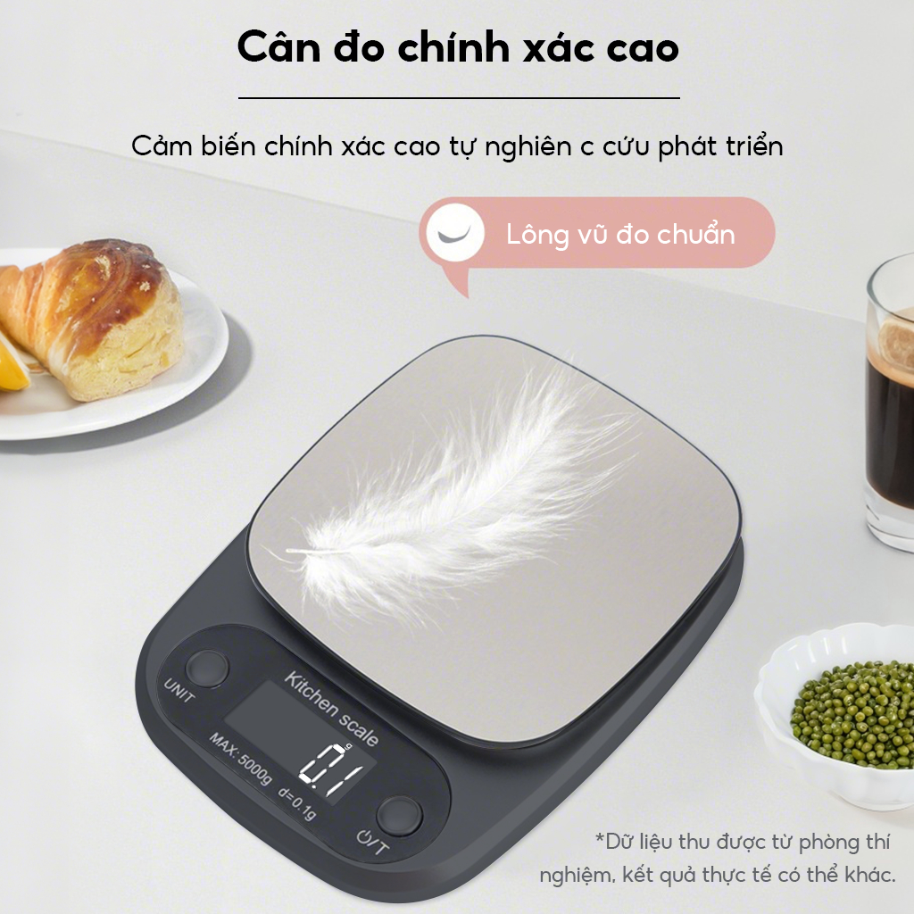 Cân Tiểu Ly Điện Tử Nhà Bếp Mini Định Lượng 0,1g-5kg, 1g - 10kg Độ Chính Xác Cao Kèm 2 Viên Pin AAA
