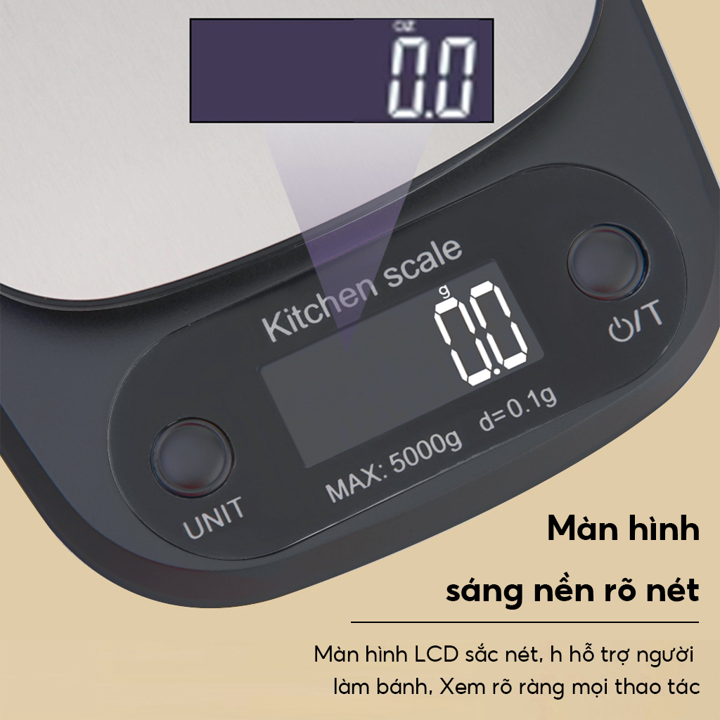 Cân Tiểu Ly Điện Tử Nhà Bếp Mini Định Lượng 0,1g-5kg, 1g - 10kg Độ Chính Xác Cao Kèm 2 Viên Pin AAA