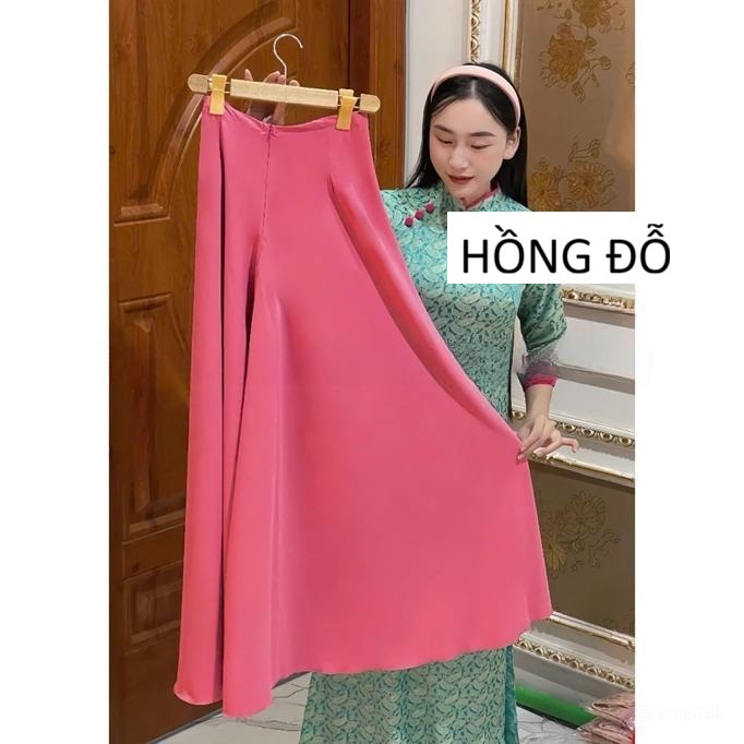 Chân váy dạng quần chất lụa mỹ mặc lễ tết lưng thun Quần ống rộng giả váy mặc với áo dài cách tân  T1453G