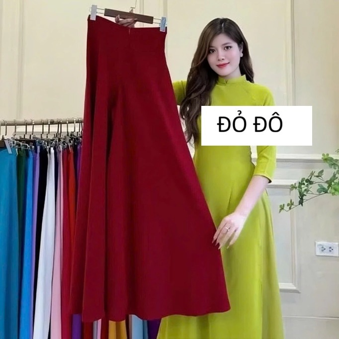 Chân váy dạng quần chất lụa mỹ mặc lễ tết lưng thun Quần ống rộng giả váy mặc với áo dài cách tân  T1453G