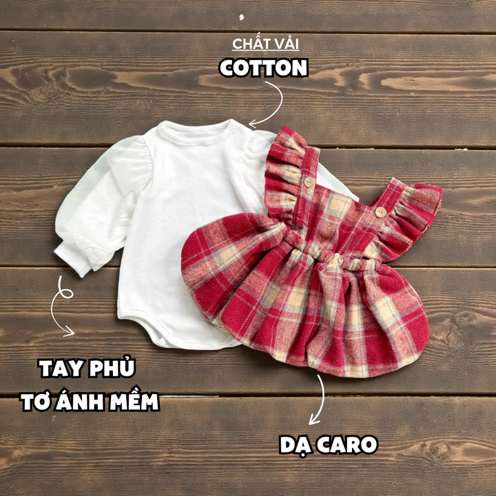 3-12kg Body váy bí công chúa lụa đỏ RIOKIDS, quần áo đầy tháng thôi nôi cho bé gái sơ sinh BD256 – 2