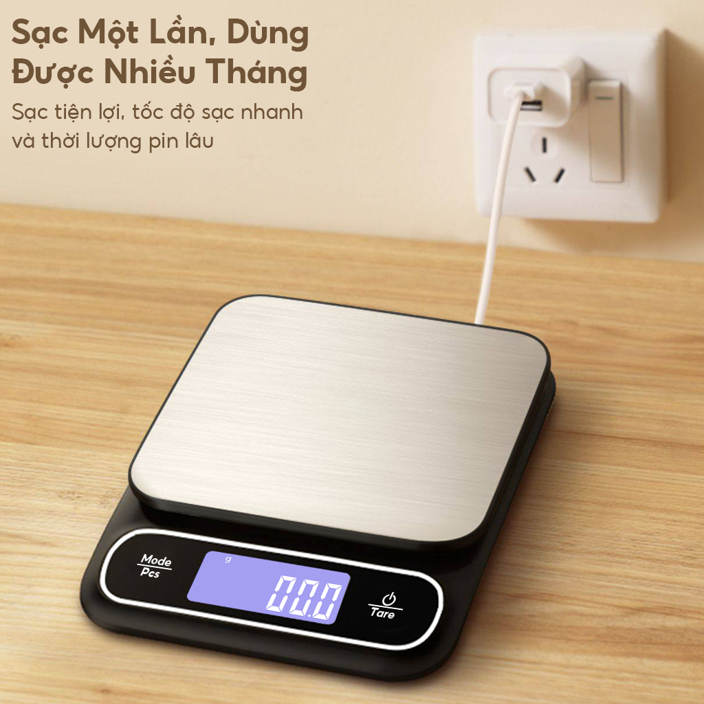 0.1g / 5 kg Cân điện tử nhà bếp SIÊU CHỐNG NƯỚC cho gia đình cân bằng thép không gỉ đa năng với màn hình LCD
