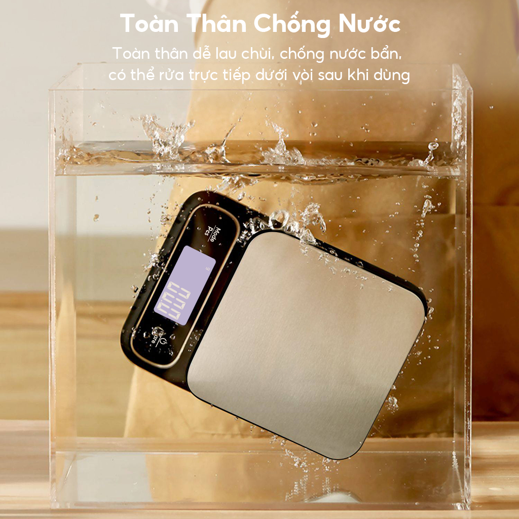 0.1g / 5 kg Cân điện tử nhà bếp SIÊU CHỐNG NƯỚC cho gia đình cân bằng thép không gỉ đa năng với màn hình LCD