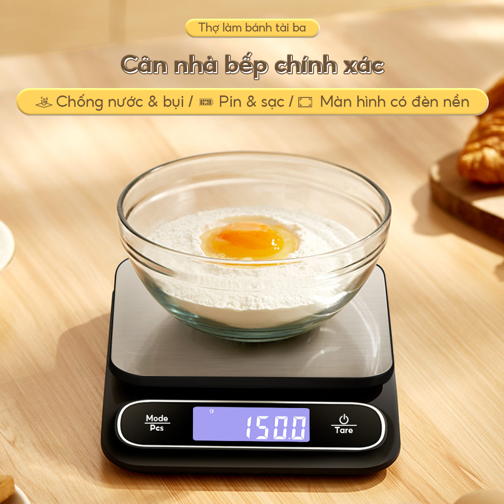 0.1g / 5 kg Cân điện tử nhà bếp SIÊU CHỐNG NƯỚC cho gia đình cân bằng thép không gỉ đa năng với màn hình LCD