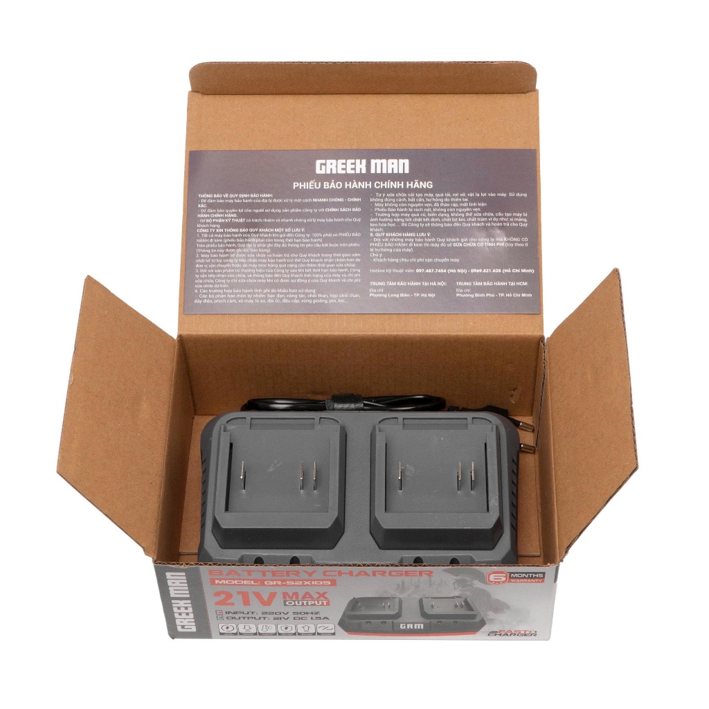 Bộ Sạc Nhanh GREEKMAN GR-S2X105 | Sạc 21V Chuẩn Dòng 1.5A, Sạc Nhanh An Toàn, Dùng Cho Máy Khoan, Máy Mài