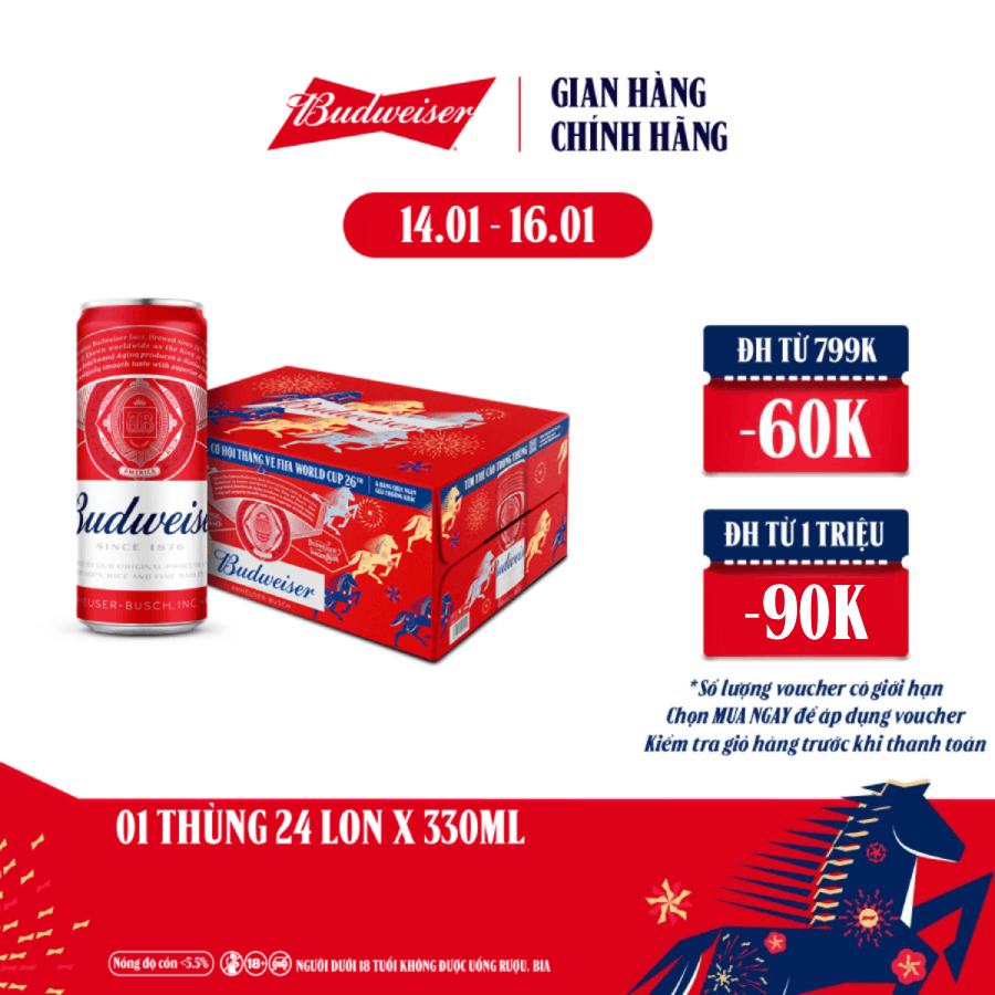 Thùng 24 Lon Bia Budweiser Sleek Can Chính Hãng (330ml/ lon)