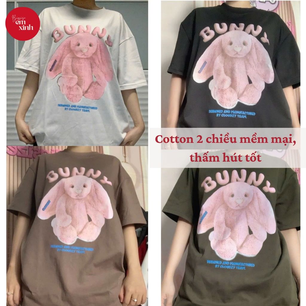 Áo Thun Nữ Form Rộng Tay Lỡ In Thỏ Bunny Bigsize 50–90kg – Áo Phông Mát, Co Giãn BS065 | Em Xinh