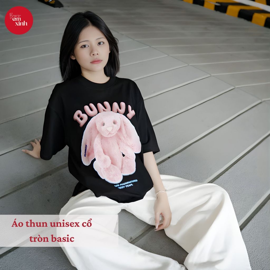 Áo Thun Nữ Form Rộng Tay Lỡ In Thỏ Bunny Bigsize 50–90kg – Áo Phông Mát, Co Giãn BS065 | Em Xinh