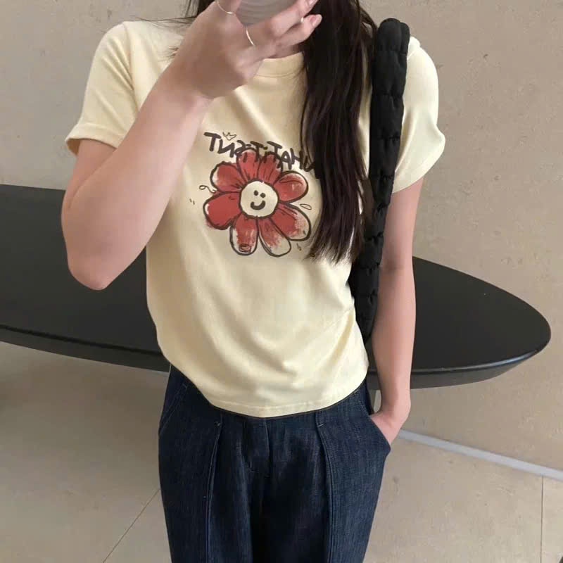 Áo thun Cotton nữ in hình Hoa dể thương JULY FASHION, Áo phông basic in hình dáng vừa, chất thun 2c dày dặn, mát mẻ