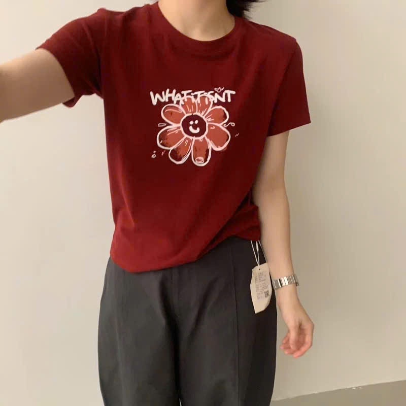 Áo thun Cotton nữ in hình Hoa dể thương JULY FASHION, Áo phông basic in hình dáng vừa, chất thun 2c dày dặn, mát mẻ