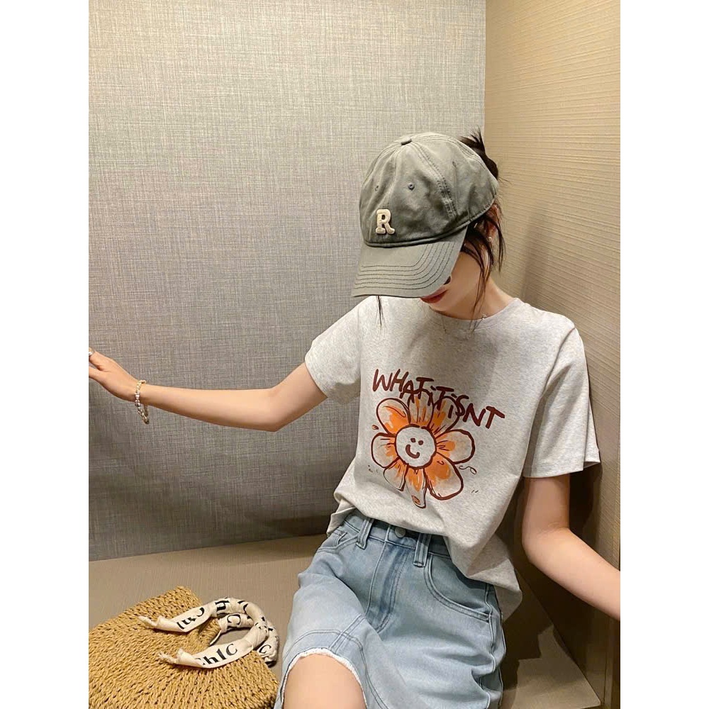 Áo thun Cotton nữ in hình Hoa dể thương JULY FASHION, Áo phông basic in hình dáng vừa, chất thun 2c dày dặn, mát mẻ