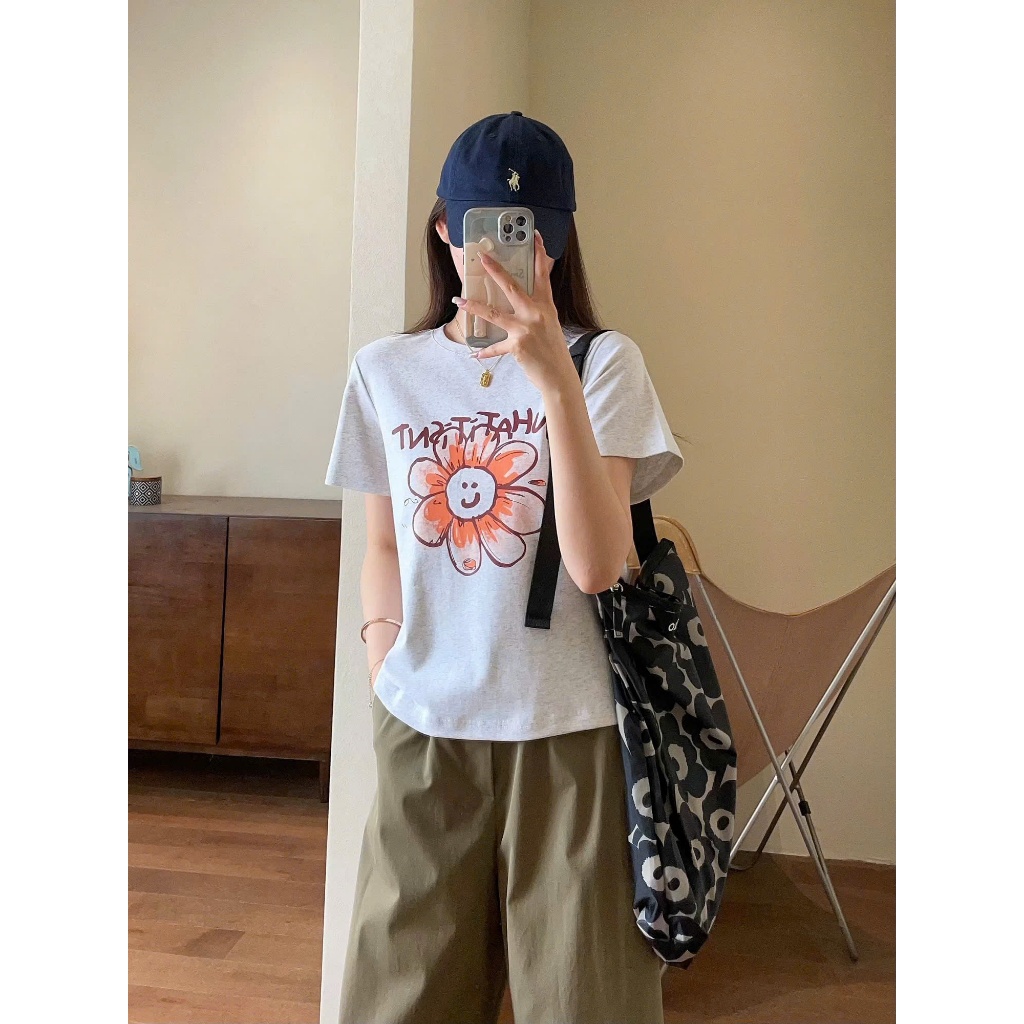 Áo thun Cotton nữ in hình Hoa dể thương JULY FASHION, Áo phông basic in hình dáng vừa, chất thun 2c dày dặn, mát mẻ