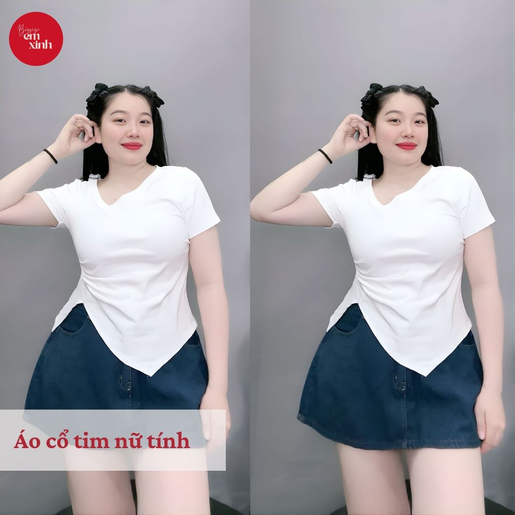 Áo Nữ Cổ Tim Tay Lỡ Nhún Eo Xẻ Tà, Chất Thun Tăm Co Giãn, Bigsize 50–90kg BS070 | Em Xinh Bigsize