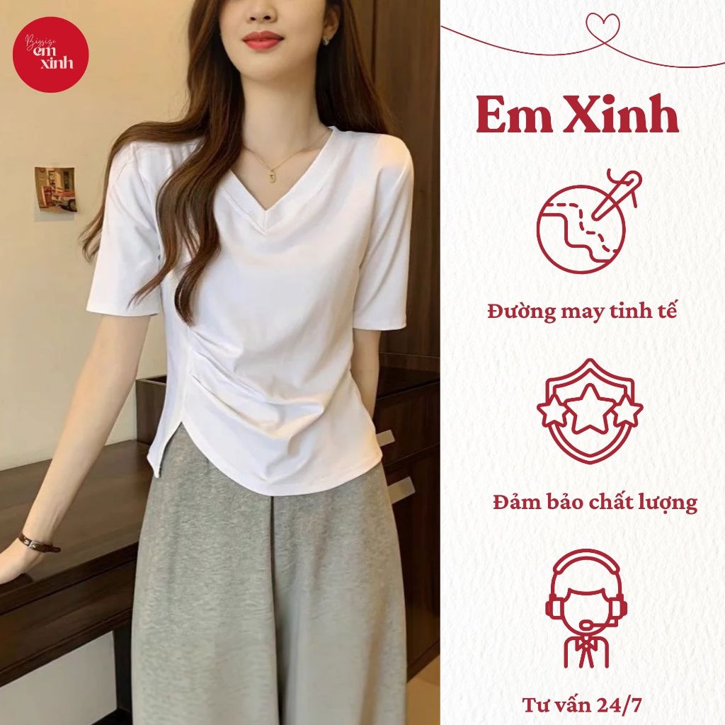 Áo Nữ Cổ Tim Tay Lỡ Nhún Eo Xẻ Tà, Chất Thun Tăm Co Giãn, Bigsize 50–90kg BS070 | Em Xinh Bigsize