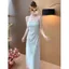 Đầm hai dây màu hồng ngọt ngào và mát mẻ với nơ 3D dành cho nữ, thích hợp cho mùa xuân và mùa hè