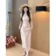 Đầm hai dây màu hồng ngọt ngào và mát mẻ với nơ 3D dành cho nữ, thích hợp cho mùa xuân và mùa hè