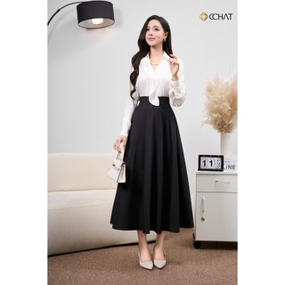 Chân Váy 𝐂𝐂𝐇𝐀𝐓 Dáng Xoè Xếp Ly Chất Liệu Tuytsi Cao Cấp Sang Trọng 24CDS2005XT