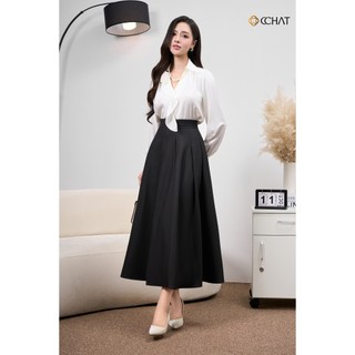 Chân Váy 𝐂𝐂𝐇𝐀𝐓 Dáng Xoè Xếp Ly Chất Liệu Tuytsi Cao Cấp Sang Trọng 24CDS2005XT