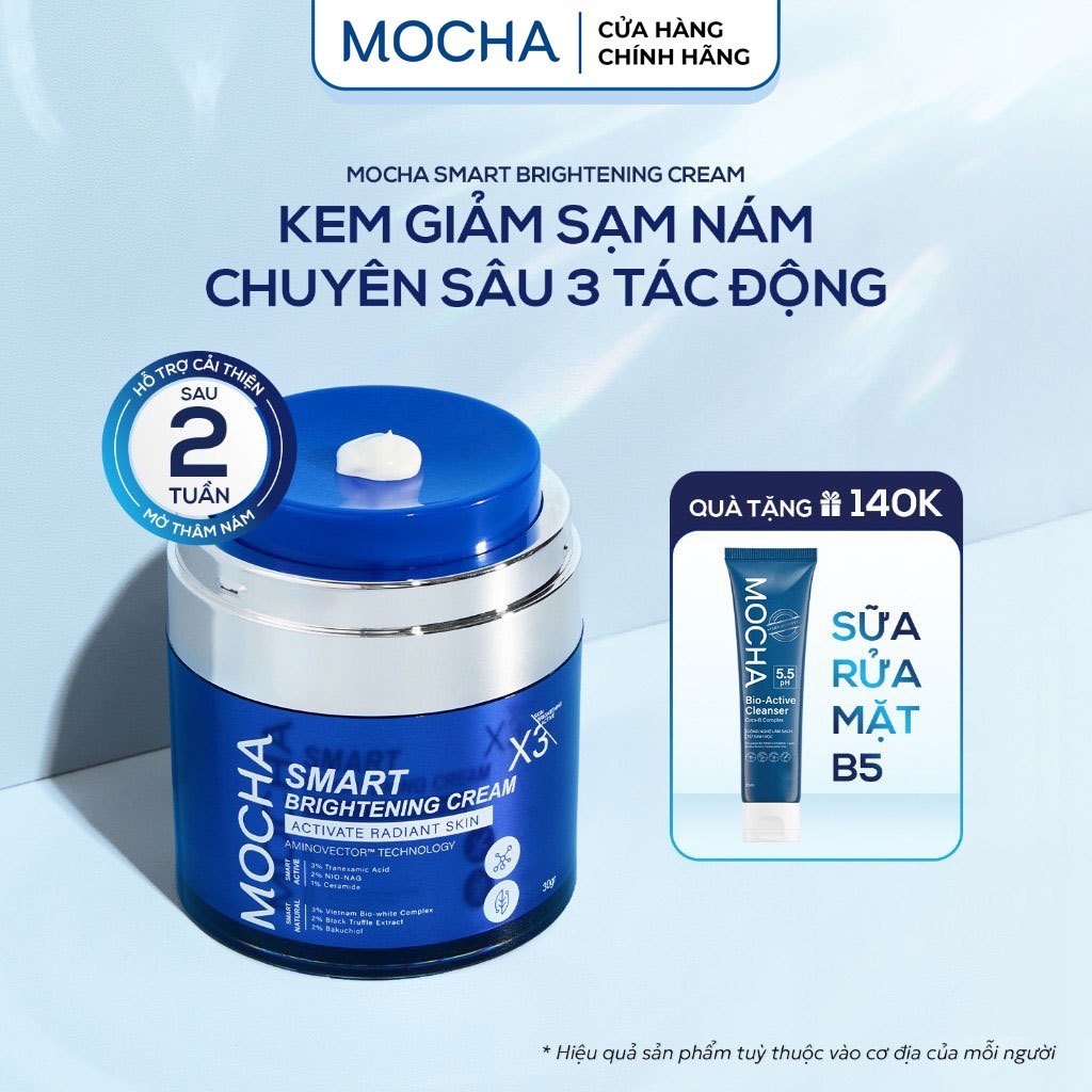 Combo Kem Giảm Sạm Nám Chuyên Sâu Mocha Smart Brightening Cream 30gr - Tinh Chất Giảm Sạm Nám 30ml