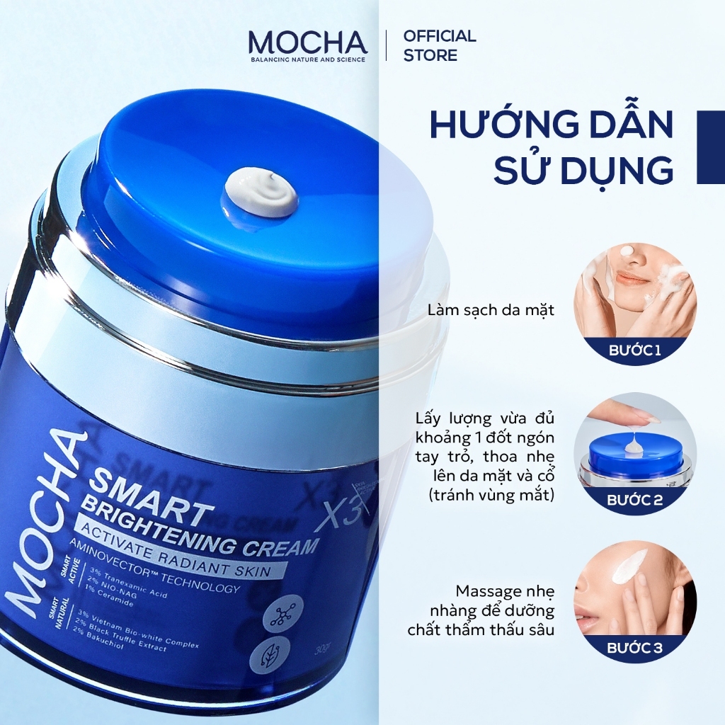 Combo Kem Giảm Sạm Nám Chuyên Sâu Mocha Smart Brightening Cream 30gr - Tinh Chất Giảm Sạm Nám 30ml