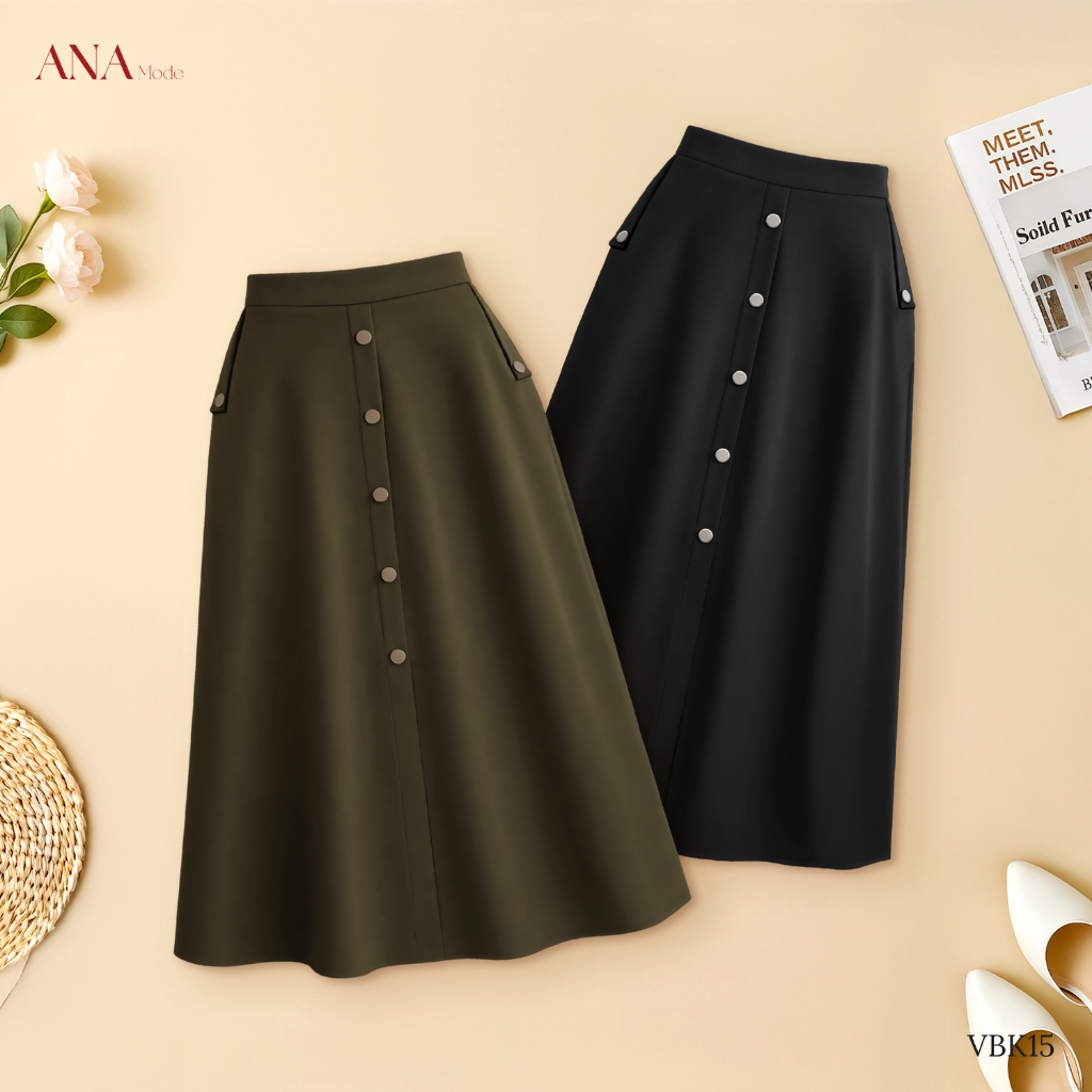 Chân Váy Công Sở Trung Niên ANA Mode Chất Liệu Cotton Lạnh Thanh Lịch Đi Tiệc Quà Tặng Mẹ CV25VBK15