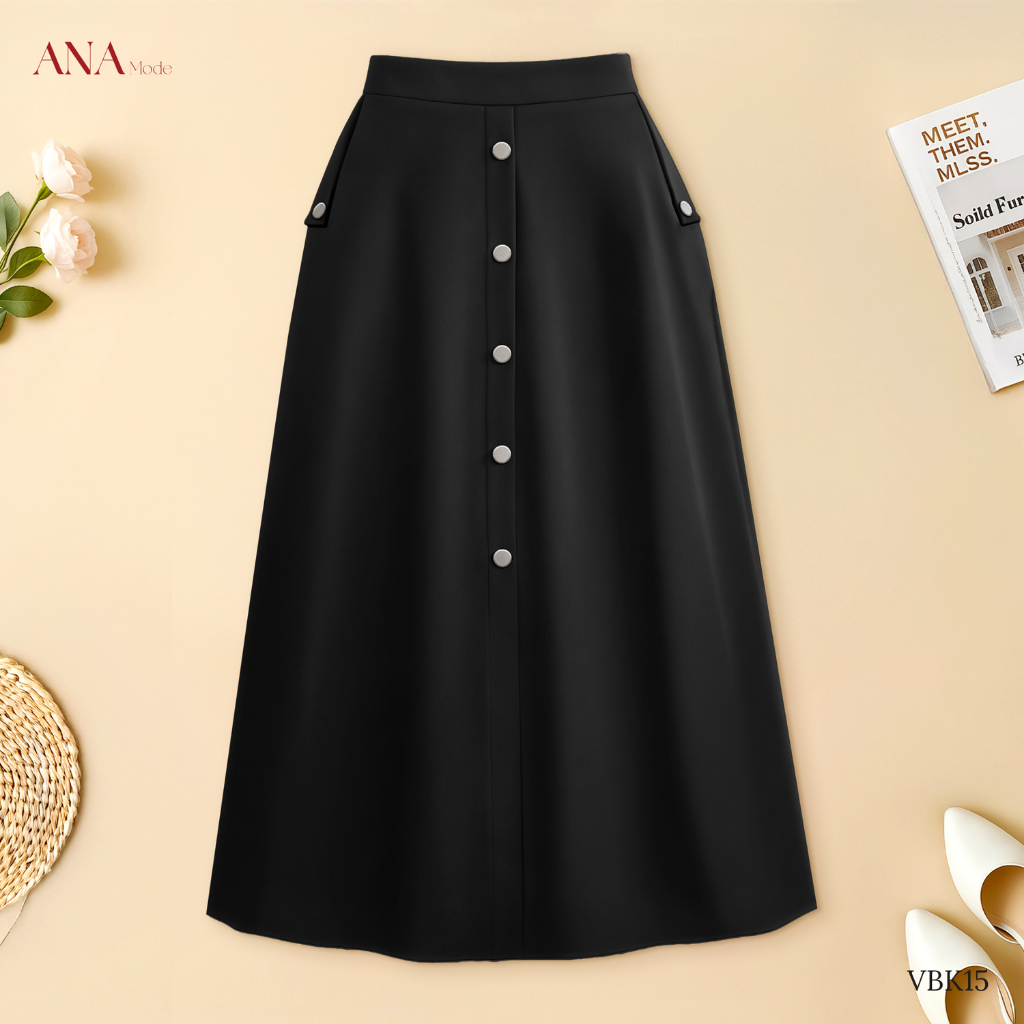 Chân Váy Công Sở Trung Niên ANA Mode Chất Liệu Cotton Lạnh Thanh Lịch Đi Tiệc Quà Tặng Mẹ CV25VBK15