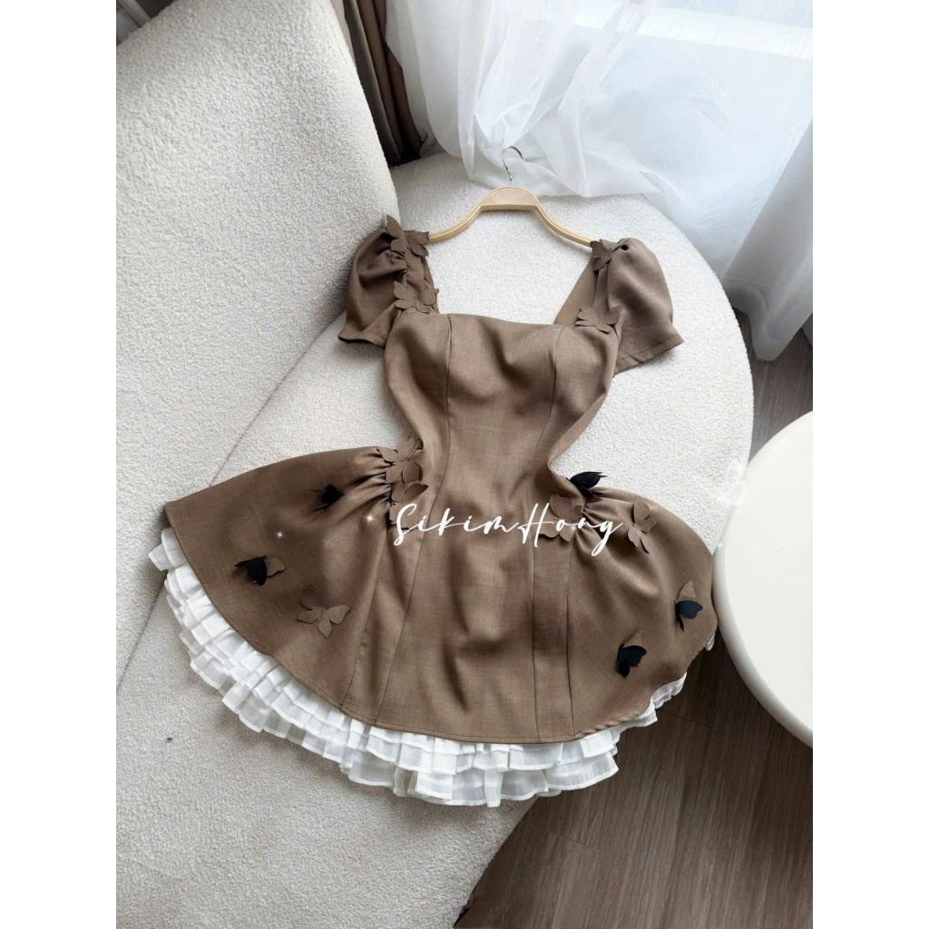 Đầm nữ bố Ruby phối tơ nến dáng xòe tiểu thư tay phồng, váy ngắn sang xịn mặc đi chơi