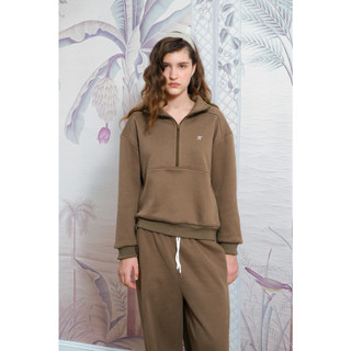 [XẢ HÀNG] THEKIM Áo nỉ dài tay cổ cao (lót lông) khóa half zip T388, phối quần cạp trắng suông dài (không lót lông) B330
