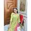 Set Quần ống rộng lụa mỹ truyền thống Áo dài cách tân suông xanh cốm không cổ tay lỡ phối khuy vải hồng trẻ trungT1461G