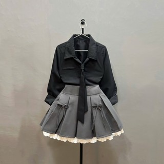 Set bigsize nữ áo sơ mi kiểu công sở phối chân váy tennis xếp ly có lớp trong điệu đà che khuyết điểm - SET973