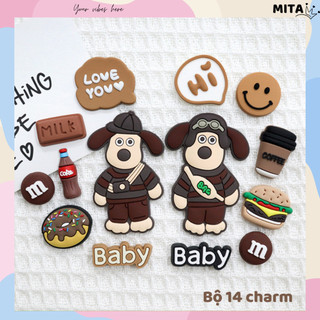 Bộ 14 Sticker, Charm 3D nhựa dẻo chủ đề Chó Pluto ngố gắn Dép Sục, Cá Sấu JB-297 Mita