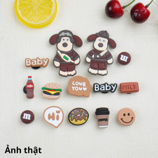 Bộ 14 Sticker, Charm 3D nhựa dẻo chủ đề Chó Pluto ngố gắn Dép Sục, Cá Sấu JB-297 Mita