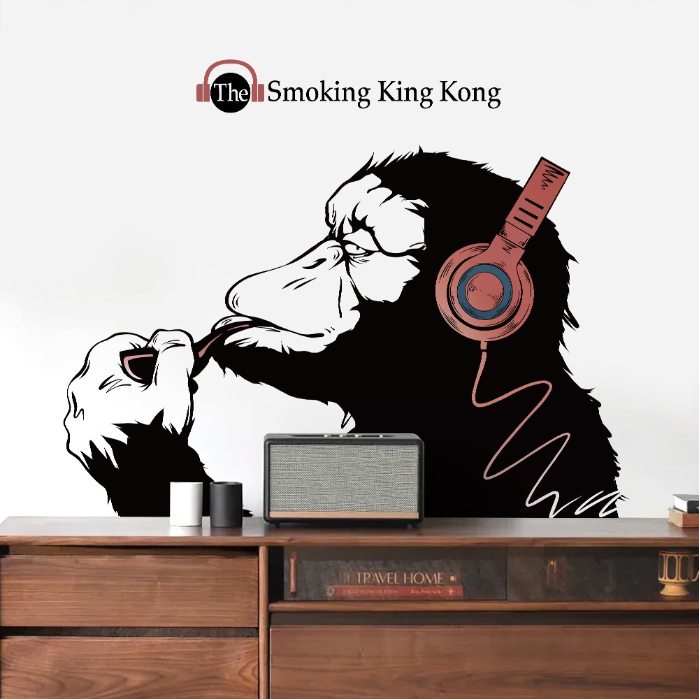 Decal Dán Tường King Kong Smoking Có Keo Sẵn 65x52.5cm - Trang Trí Không Gian Phong Cách Cá Tính