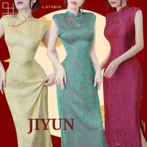/𝙇.𝙎𝙩𝙪𝙙𝙞𝙤/ JINYUN - Sườn xám cách tân gấm hoa cao cấp (ĐỌC MÔ TẢ), thiết kế hàng nút nhỏ thanh thoát