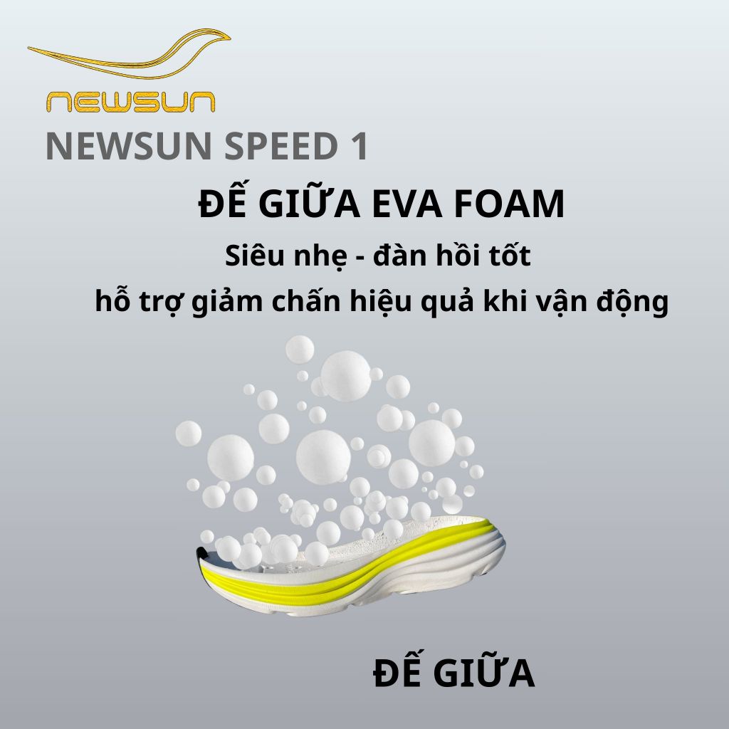 Giày Chạy Bộ NewSun Speed 1 – Đế EVA Đàn Hồi – Nhẹ Êm – Thoáng Khí – Chạy 1–15km – Sneaker Thể Thao Nam Nữ