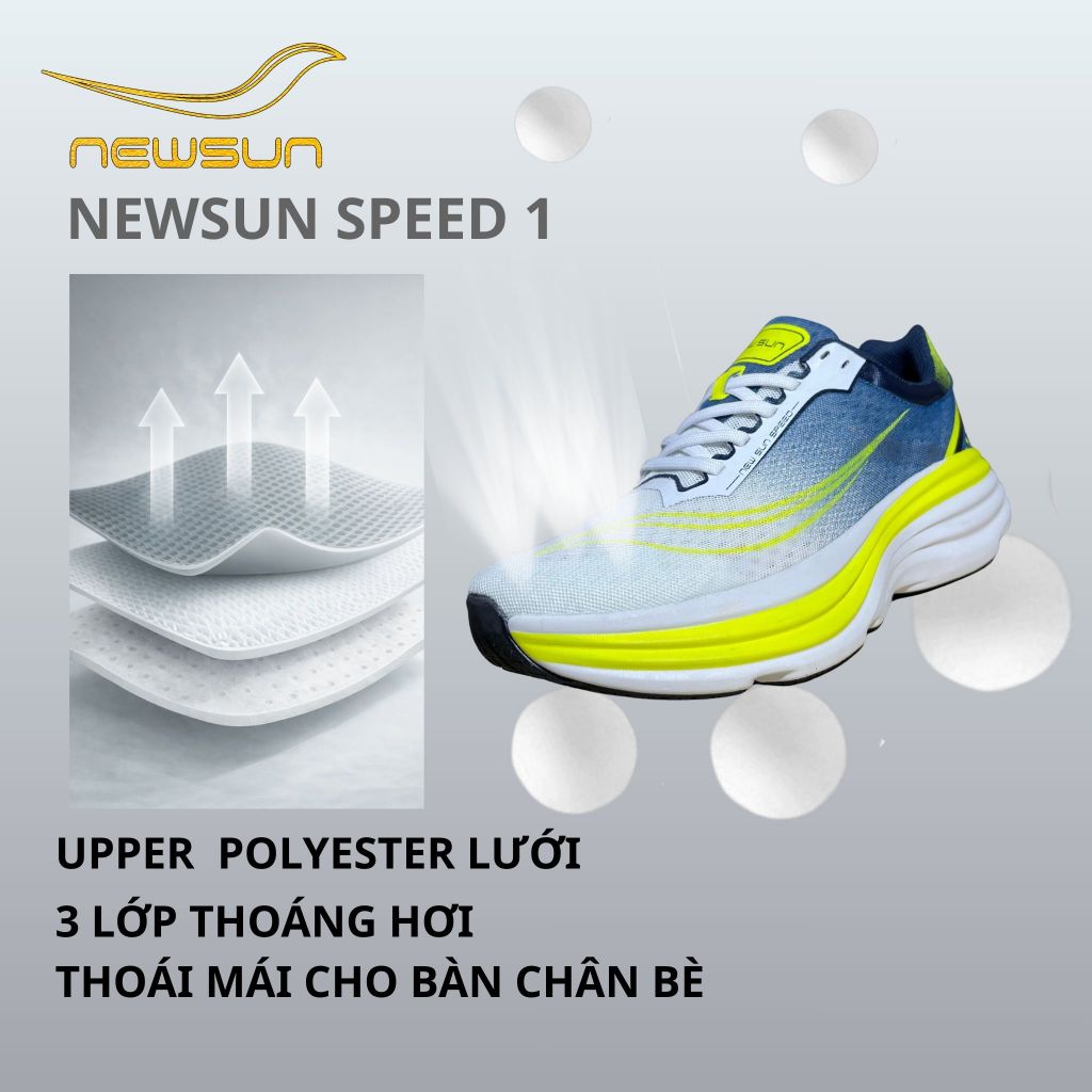 Giày Chạy Bộ NewSun Speed 1 – Đế EVA Đàn Hồi – Nhẹ Êm – Thoáng Khí – Chạy 1–15km – Sneaker Thể Thao Nam Nữ